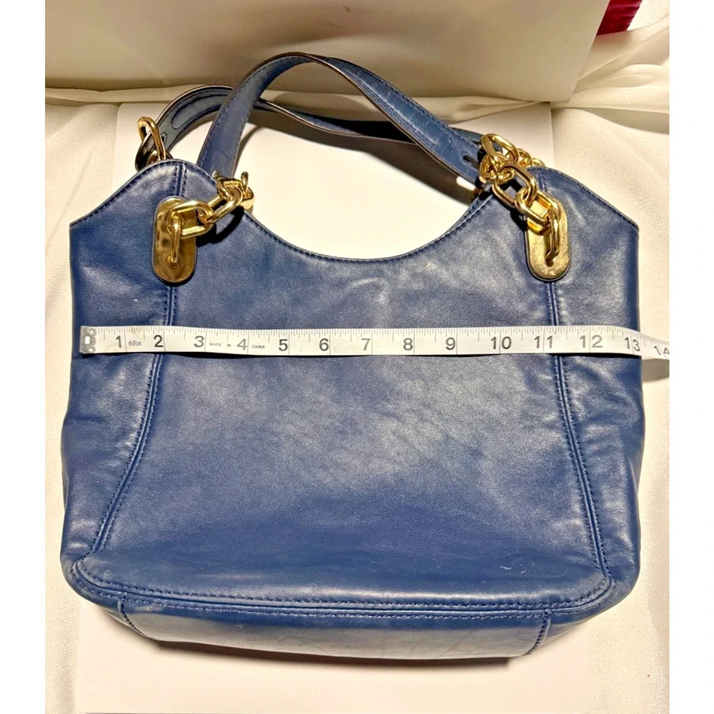 Michael Kors Fulton Large Navy Blue Pebbled Leather Hobo Shoulder Bag Gold